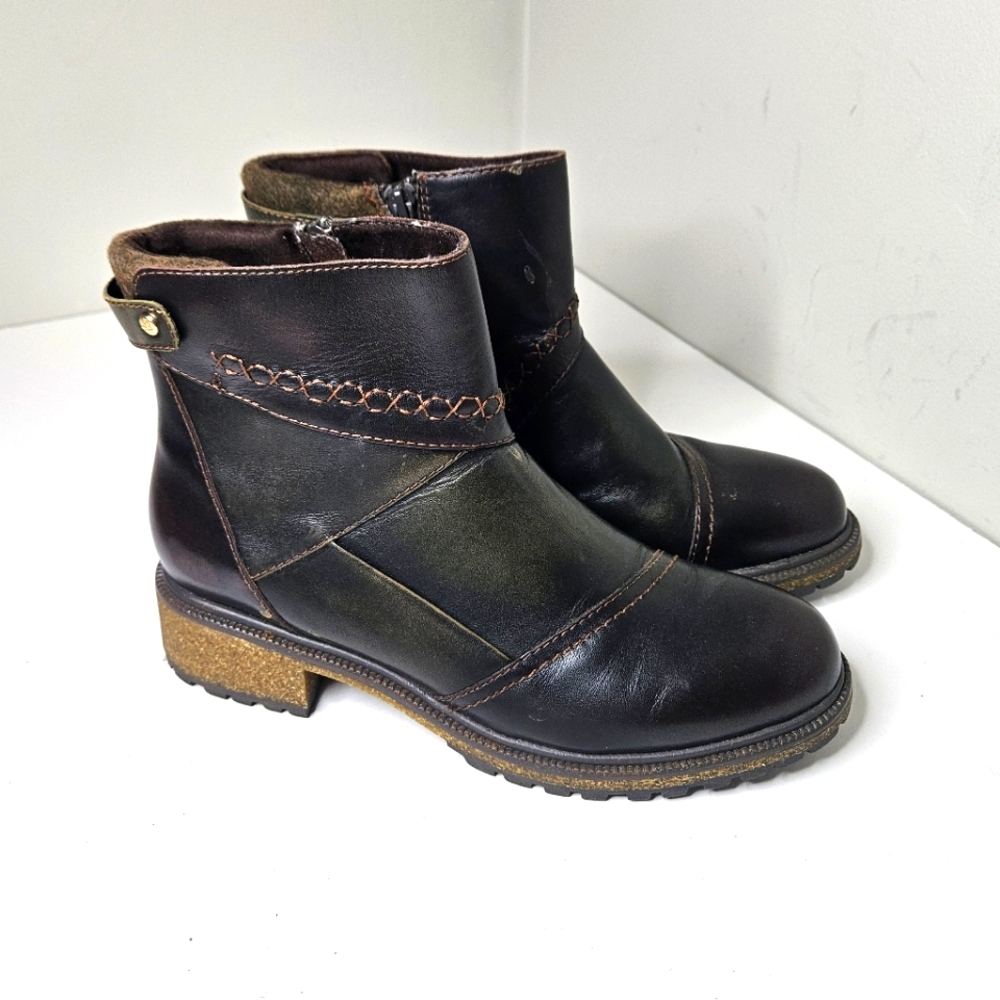 Earth Elements Taylen Boot Walnut Brown Green Leather Cork Women's 10